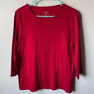 Hasting & Smith Red Scalloped Neckline 3/4 Sleeve Cotton Blend Top
